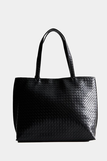 Leather-Look Woven Tote Bag & Pouch