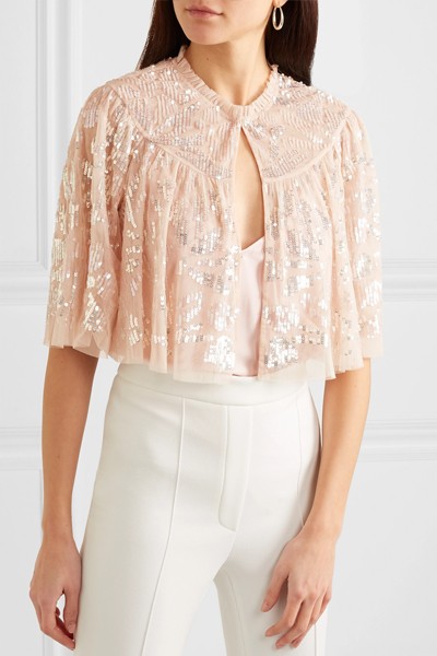 Cropped Sequined Tulle Jacket from Needle & Thread