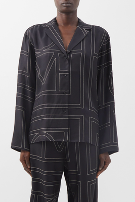 Monogram-Embroidered Silk-Twill Pyjama Top from Totême