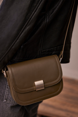 Khaki Leather Crossbody Bag from Mint Velvet