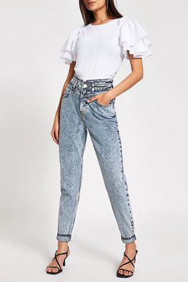 Blue Acid Wash Tapered Leg Jeans from River Island