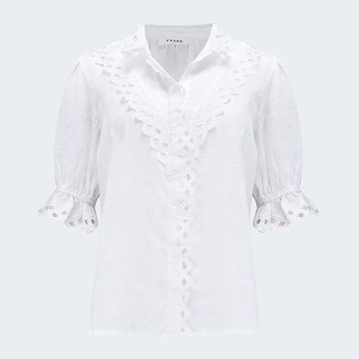 Embroidered High Neck Blouse In Blanc from Frame