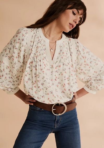 Floral V-Neck Lace Insert Popover Blouse from M&S