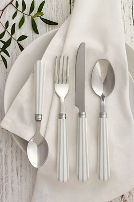 Blue White 16 Piece Stripe Cutlery Set