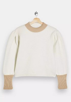Boucle Contrast Turn Up Knitted Jumper