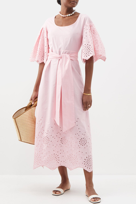 Elide Broderie-Anglaise Belted Cotton-Blend Dress