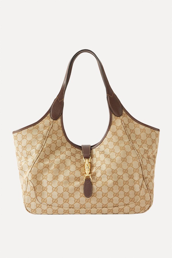  Mercato Medium Leather-Trimmed Canvas-Jacquard Shoulder Bag from Gucci