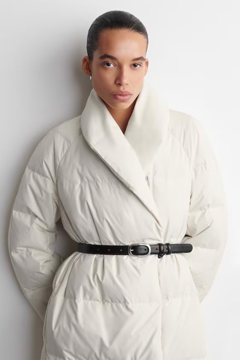Shawl-Collar Quilted Down Long Coat from COS