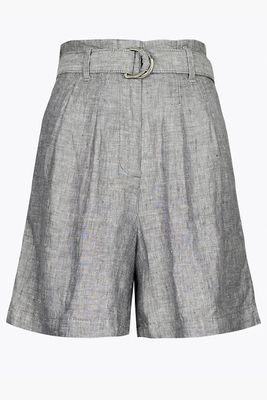 Pure Linen High Waist Belted Shorts