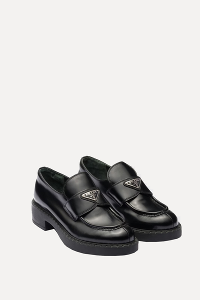 Chocolate Brushed Leather Loafers from Prada