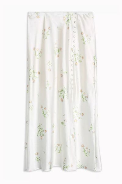 Cream Daisy Button Bias Midi Skirt