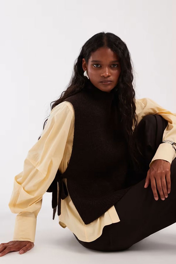 Wool & Mohair Blend Mock Neck Knitted Vest With Side Tie Detail  from & Other Stories