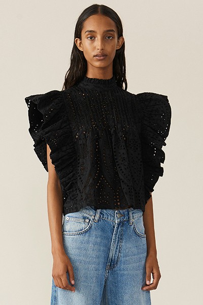 Cropped Ruffled Cotton Top