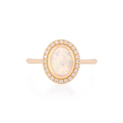 Luna Gold Oval Halo Opal and Diamond Ring