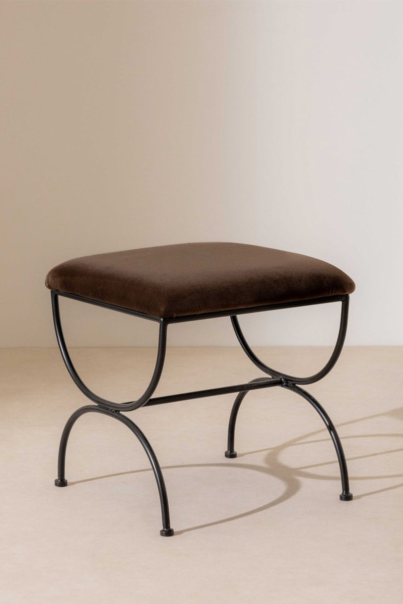 Metal & Velvet Low Stool from Six The Residence