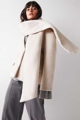 Brushed Wool Blend Scarf Coat from Warehouse