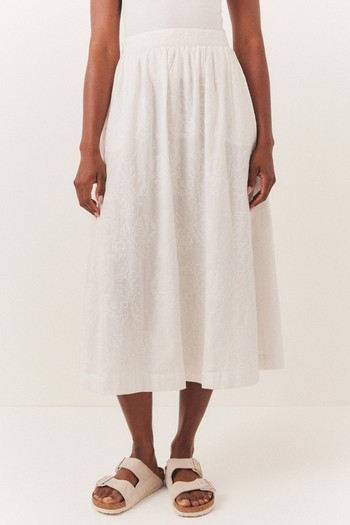 Linen Pocket Detail Midi Skirt