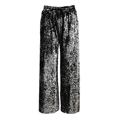 Silver Wide-Leg Sequin Trousers from MILLY