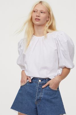 Puff-Sleeved Cotton Blouse