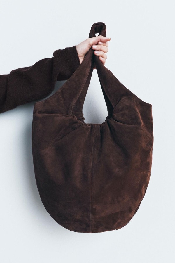 Gathered Split Suede Bucket Bag from Zara