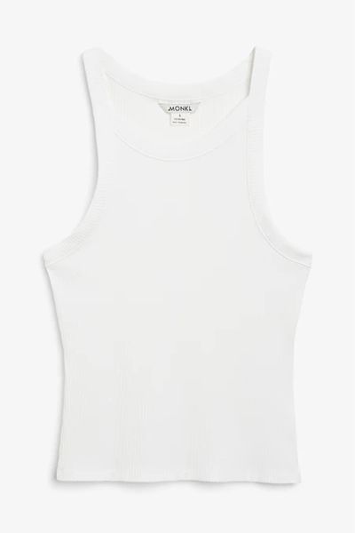 White Ribbed Singlet from Monki