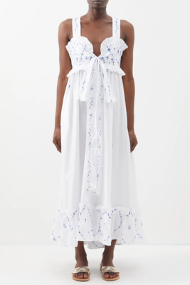 Valentina Floral-Embroidered Ruffled Cotton Dress from Thierry Colson
