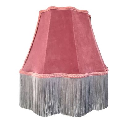 Pink Velvet Scalloped Lampshade With Grey Fringe from Wolf & Badger