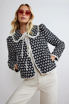  Mia Black Polka Floral Quilted Jacket from Kitri