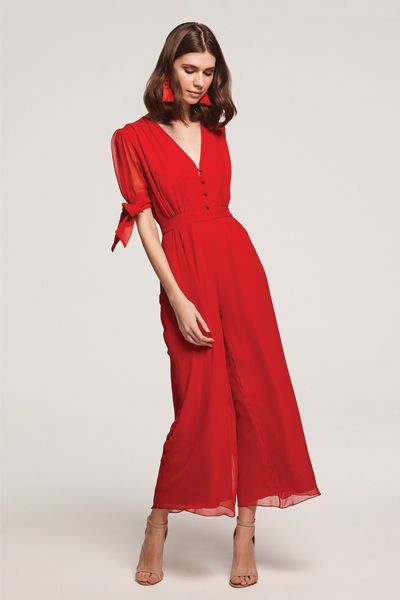 Zoya Red Chiffon Jumpsuit from Beulah