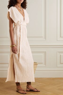 The Kamala Belted Crinkled Organic Cotton-Gauze Midi Dress from Savannah Morrow The Label