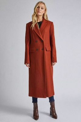 Tall Tobacco Double Breasted Wool Look Coat