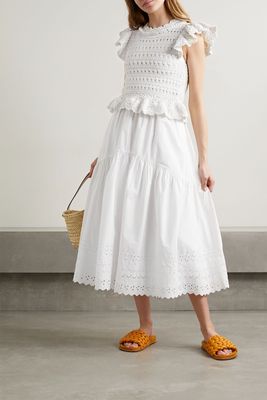 Rylee Wool-Blend Top & Broderie Anglaise Cotton-Poplin Skirt Set from SEA