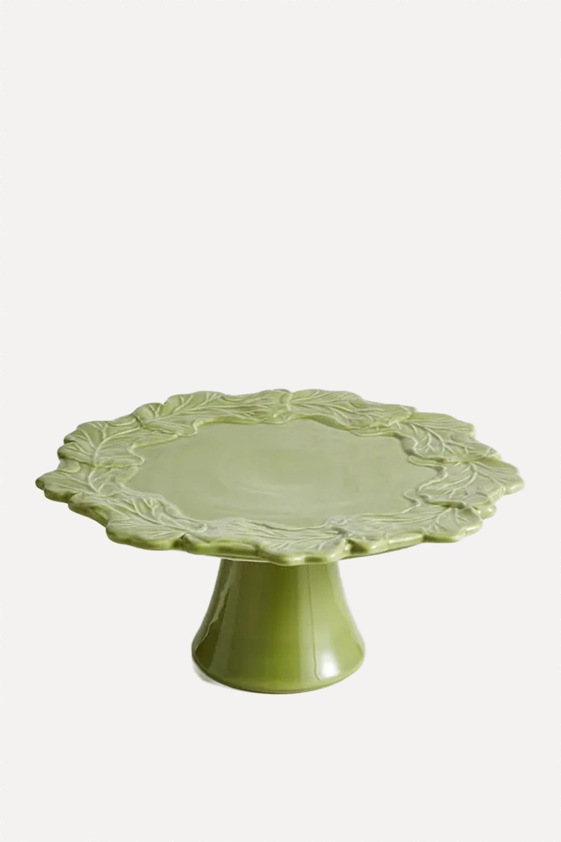 Embossed Floral Reactive Glaze Stoneware Cake Stand