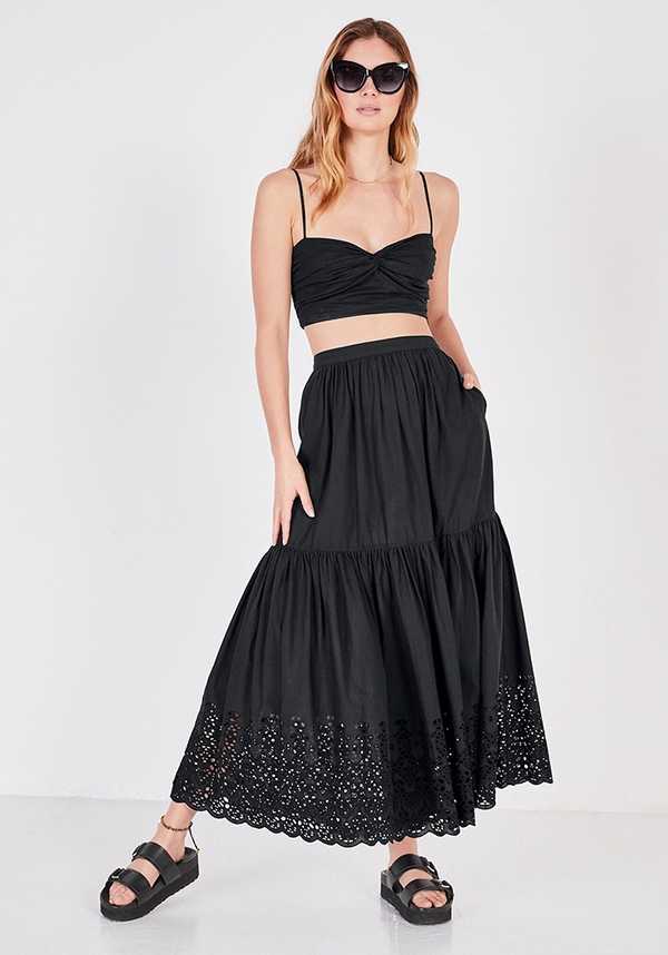 Adina Broderie Maxi Skirt from Hush