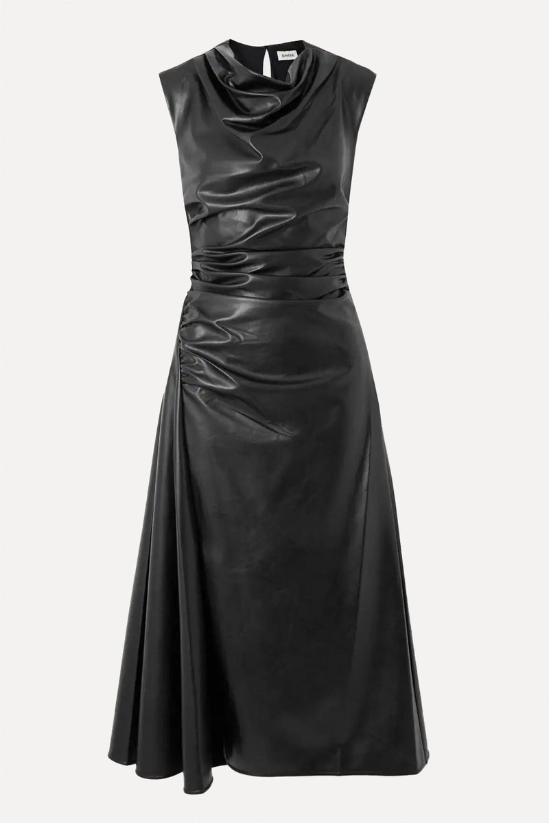 Burke Draped Faux Leather Midi Dress from Simkhai