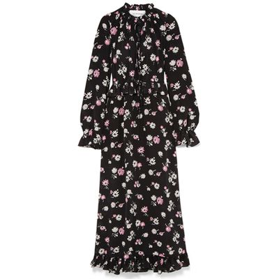 Tie-Front Ruffled Floral-Print Silk-Crepe Maxi Dress from Les Rêveries