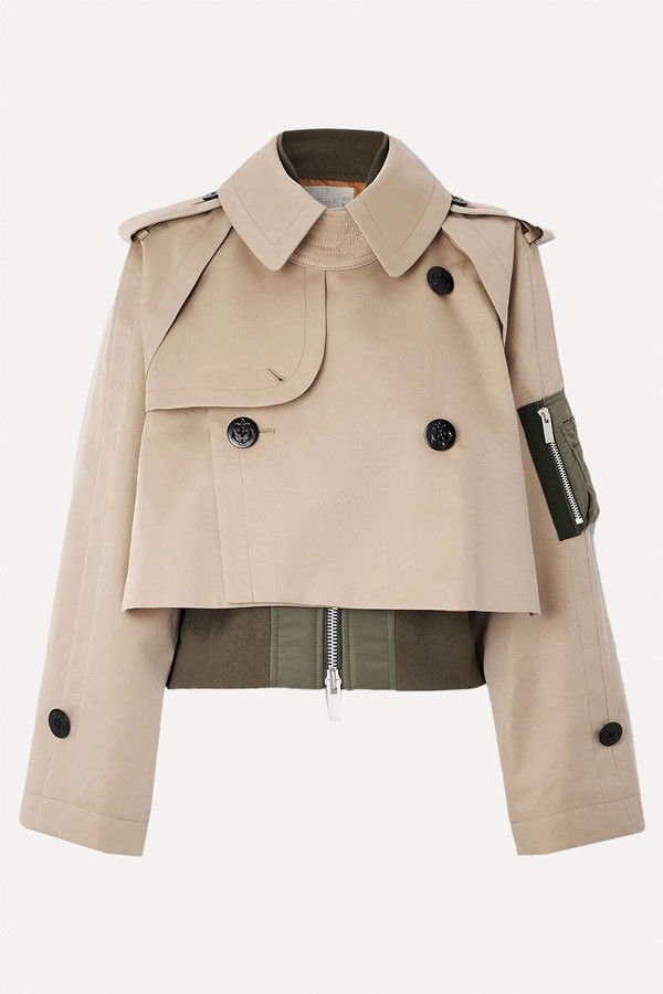 Layered Shell-Trimmed Cotton-Blend Gabardine & Knitted Jacket