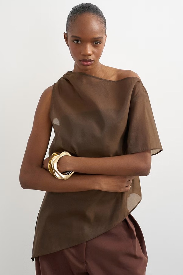 One Shoulder Organza Top