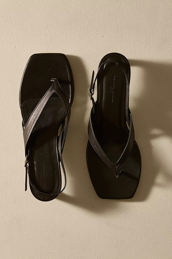 Leather Kitten Heel Toe Post Sandals