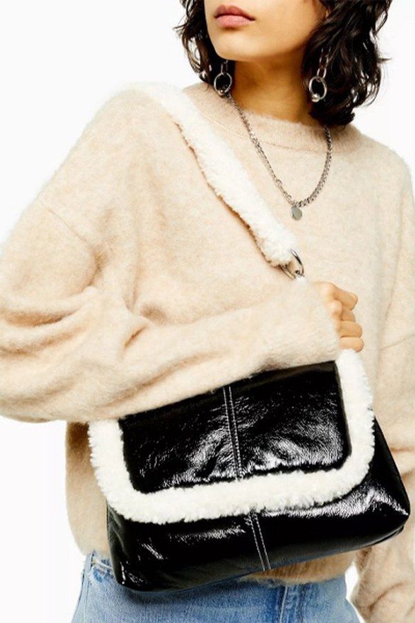 IDOL FLEUR Black Borg & Vinyl Shoulder Bag