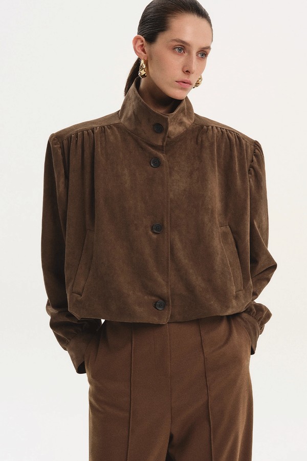 Lalisa Ruched Suede Bomber from Source Unknown