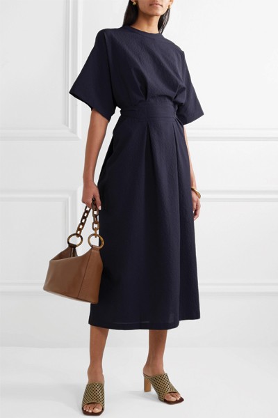 Reversible Belted Cloqué Midi Dress from Lvir