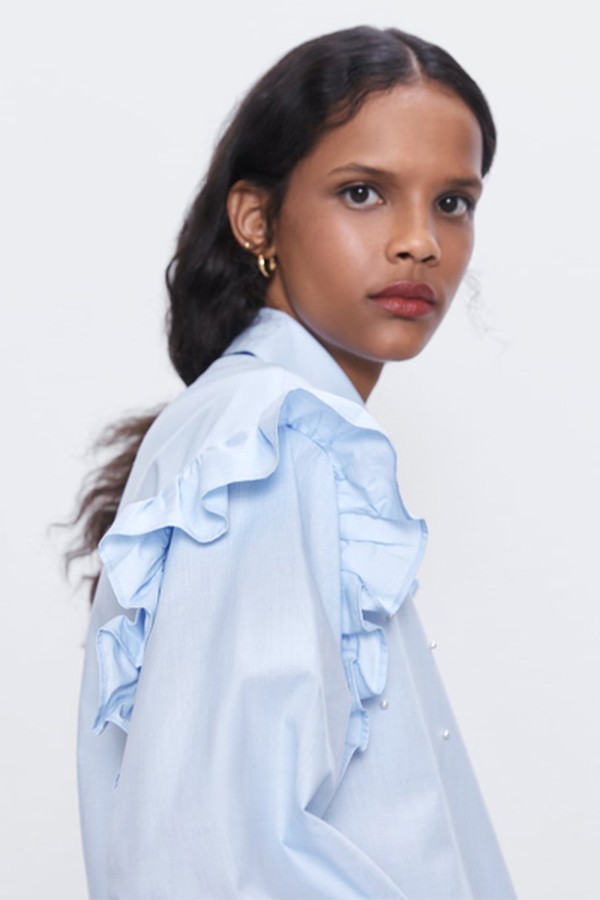 Ruffled Shirt With Pearl Beads