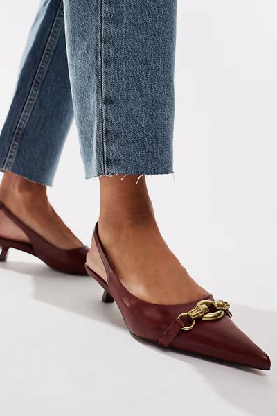 Shade Chain Detail Slingback Kitten Heeled Shoes from ASOS