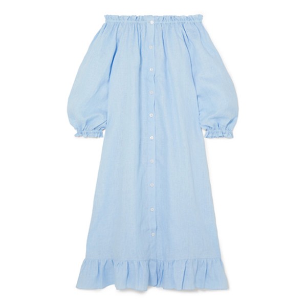 Ruffled Off-The-Shoulder Linen Midi Dress from Sleeper