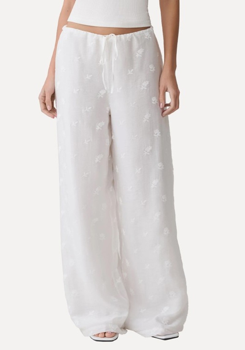 Vivian Tie Waist Embroidered Pants