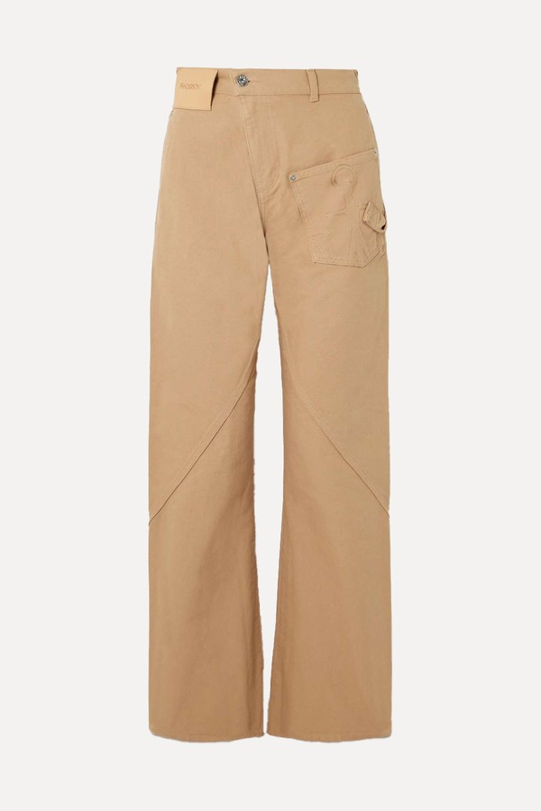 Twisted Asymmetric Embroidered Cotton-Canvas Pants from JW ANDERSON