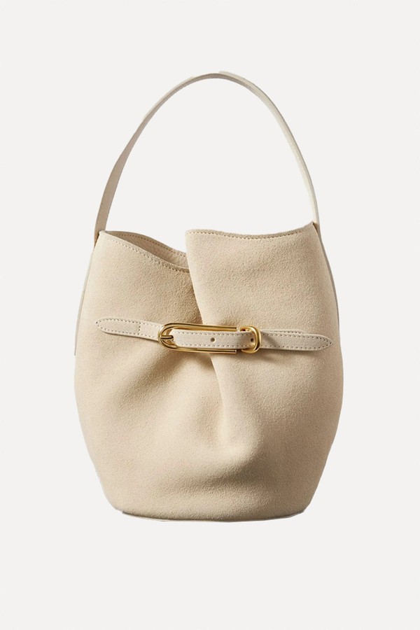 Buckled Suede Bucket Bag from Liffner