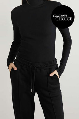Suri Ribbed Stretch-Organic Cotton Turtleneck Top from Ninety Percent 