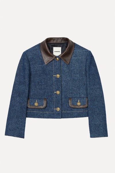 Denim Jacket With Leather Collar from Sandro